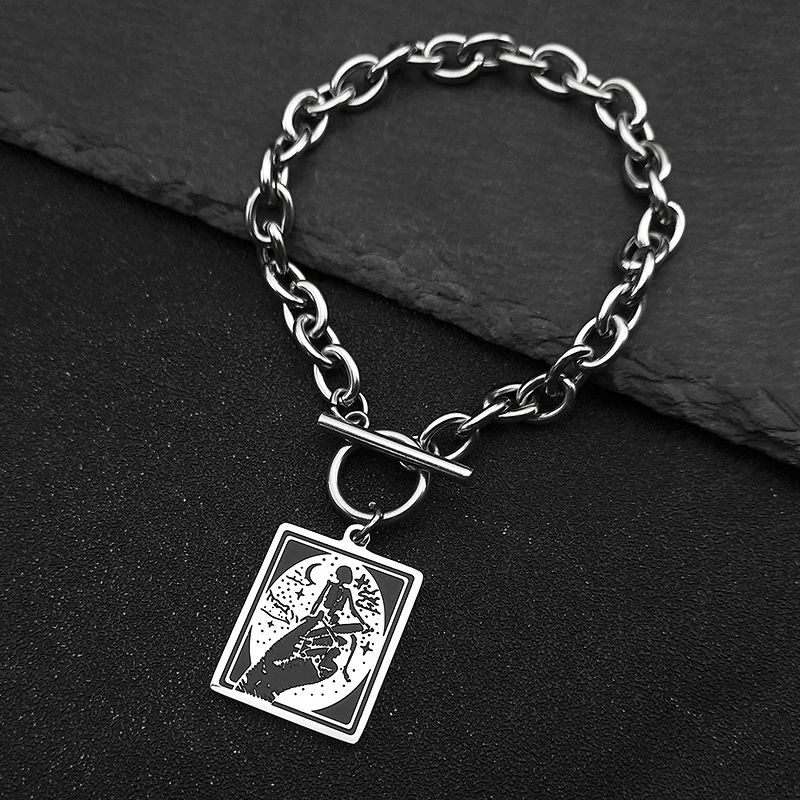 

Magic Hand Skull Moon Bracelet for Women Men Stainless Steel Silver Color Halloween Square Hand Chain Jewelry Gift