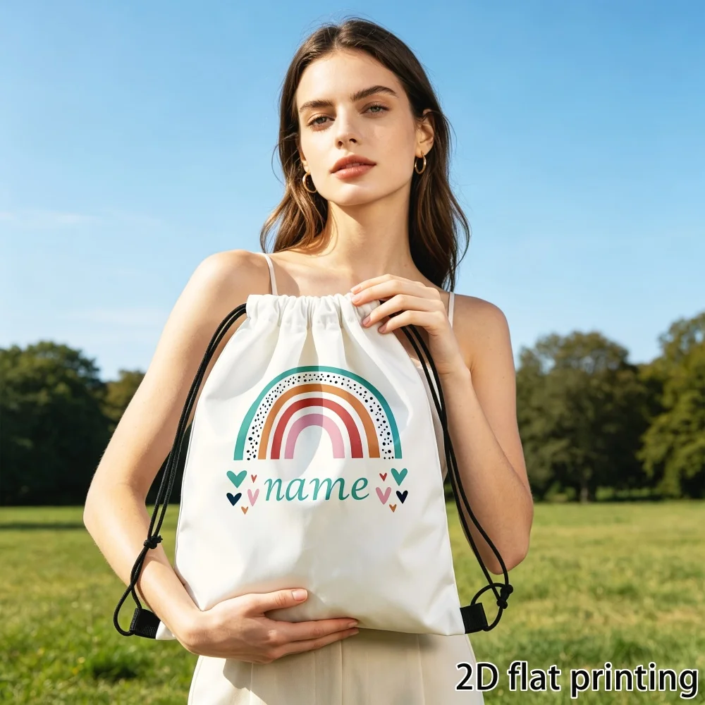 1Pc Custom Name/Text Drawstring Backpack, Portable Drawstring Bag, Suitable for Gym, Travel, Sports, Back to School Gift