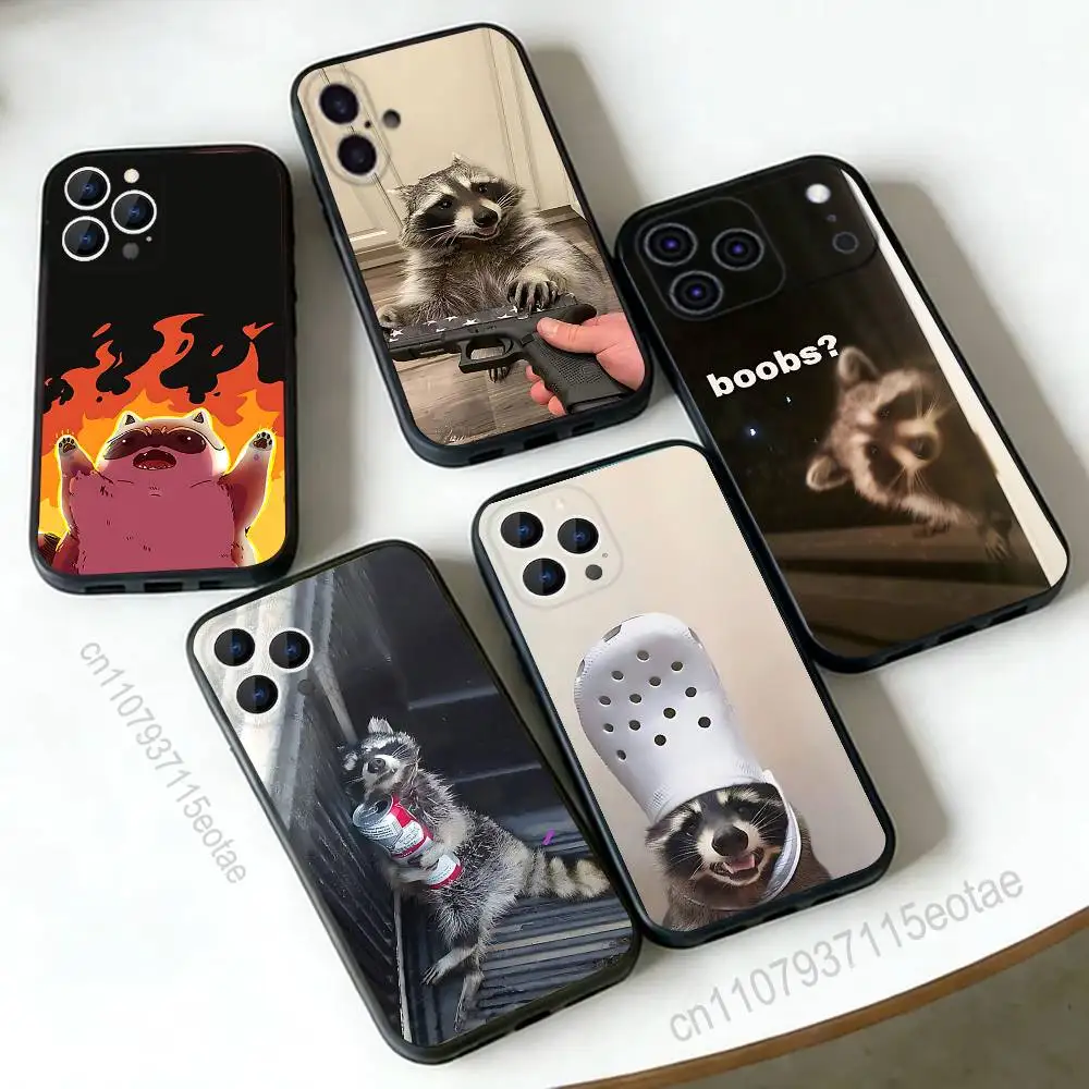 

Funny Cute Raccoon ANIMAL Black Soft Case For iPhone 17 13 14 15 11 16 12 Pro Max Pro Max Plus E Air Mini Phone Cover Shell