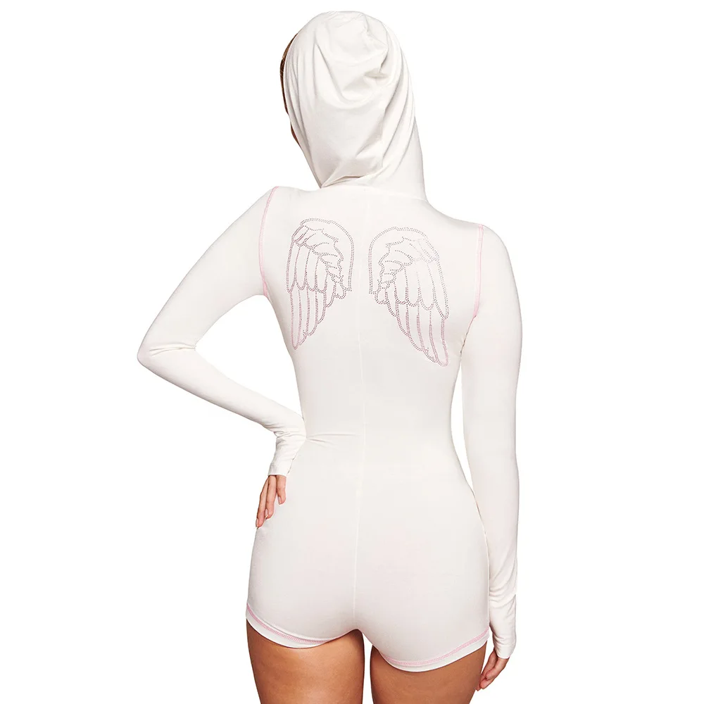 

Женские комбинезоны для фитнеса со стразами, однотонные комбинезоны с длинными рукавами и капюшоном, осень-зима 2021, уличная одежда, забавный цельный комбинезон на Хэллоуин