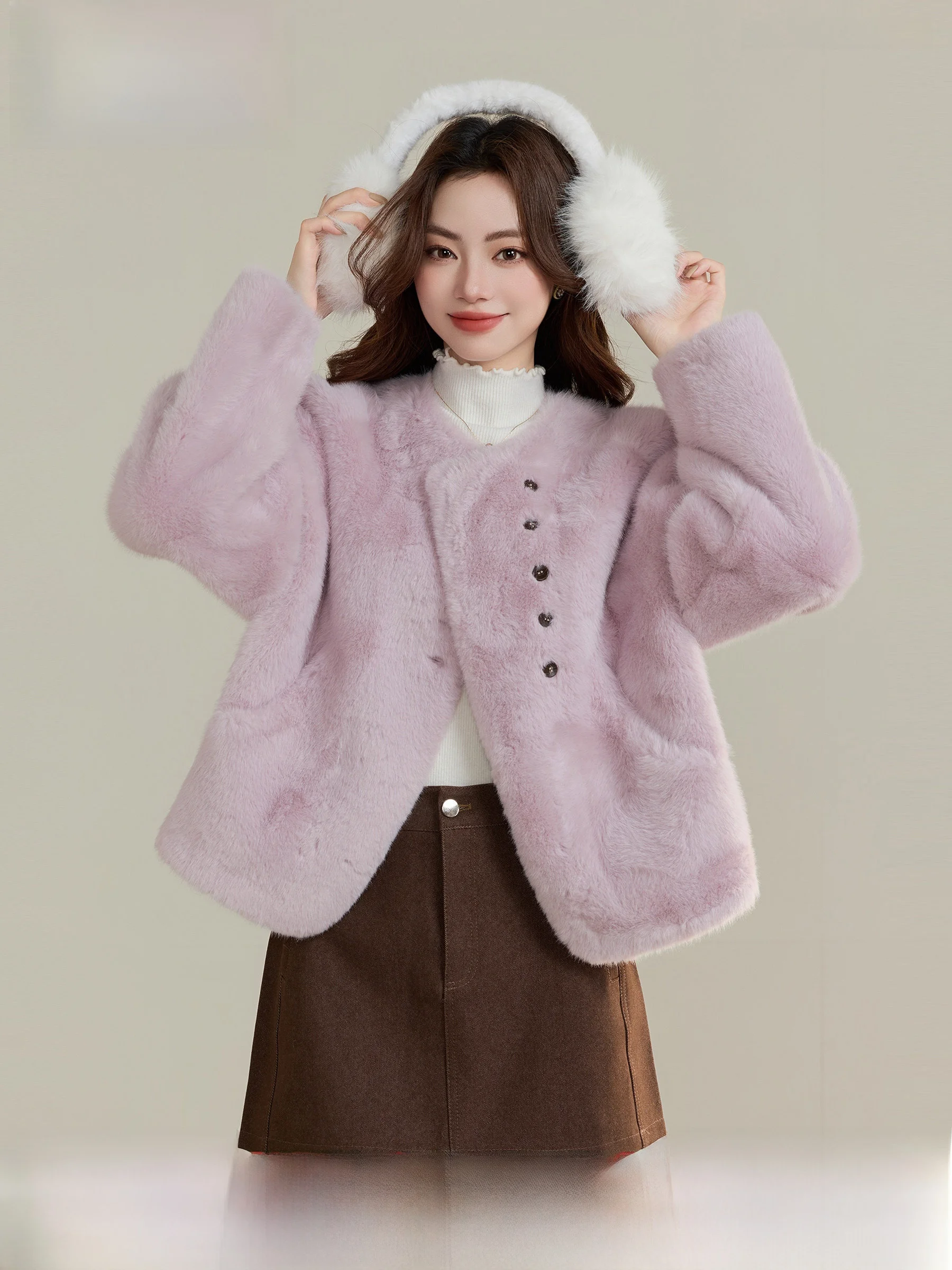 

Зимняя женская куртка Lingjiu Fog Envelops с интегрированным мехом, новая модель, утепленная, с воротником-стойкой, из полиэфирного волокна