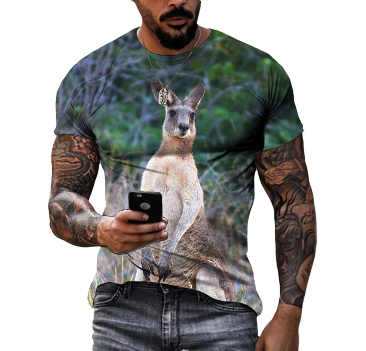 Camisetas con imagen de canguro, ToPS de manga corta con cuello redondo, estampado informal, estilo Hip Hop, moda de verano, novedad