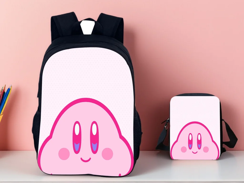 

Kirby Kid Large Capacity Backpack and Side Bag 2Pcs Set,Cartoon Bookbag Daily Knapsack for Children