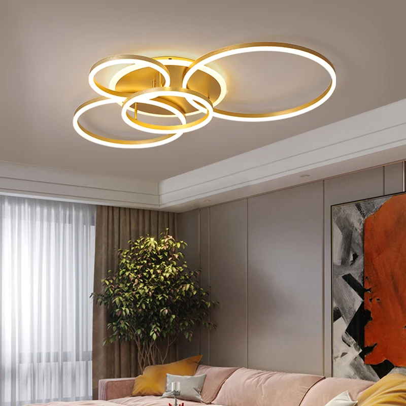 Round Living Room Led Chandeliers Luxury Bedroom Full Of Stars Gold Chandelier Simple Modern Atmosphere Flush Mount Ceiling Lamp