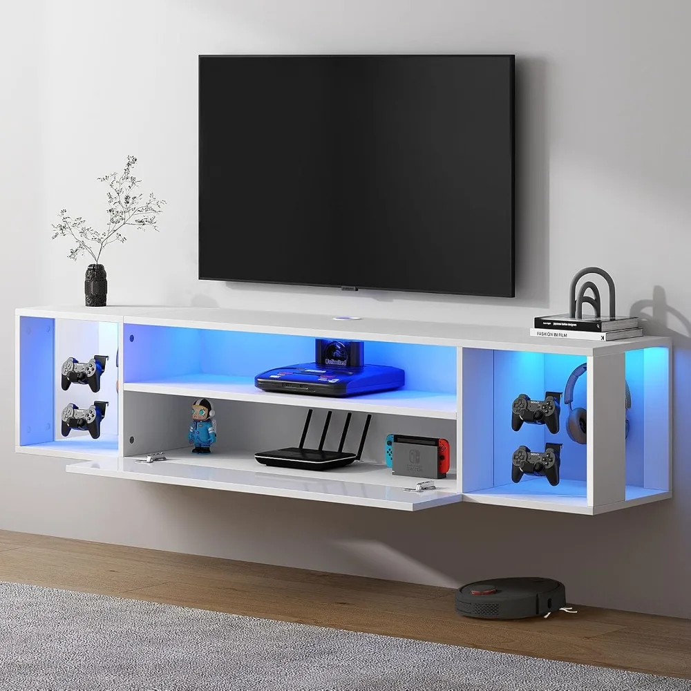 

Floating TV Stand Wall Mounted with Lights,LED TV Stand Floating Entertainment Center with Storage for Bedroom Living