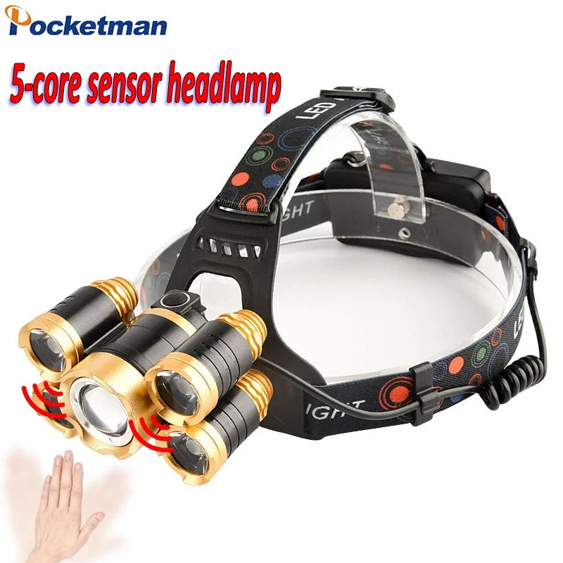 

High Power Smart Motion Sensor 5led Headlamp Outdoor Head-mounted Flashlight Rechargeable Headlight High Lumen Head Lamp