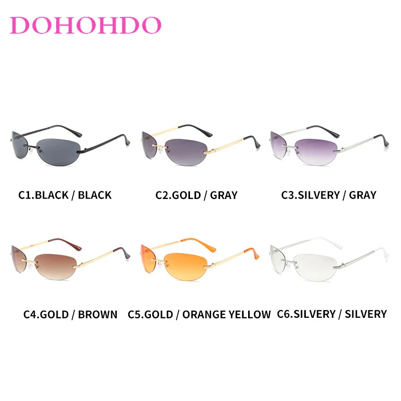 Fashion New Rimless Cat Eye Sunglasses Women Men UV400 Vintage Luxury Brand Design 2025 Trendy Sun Glasses Male Driving Shades