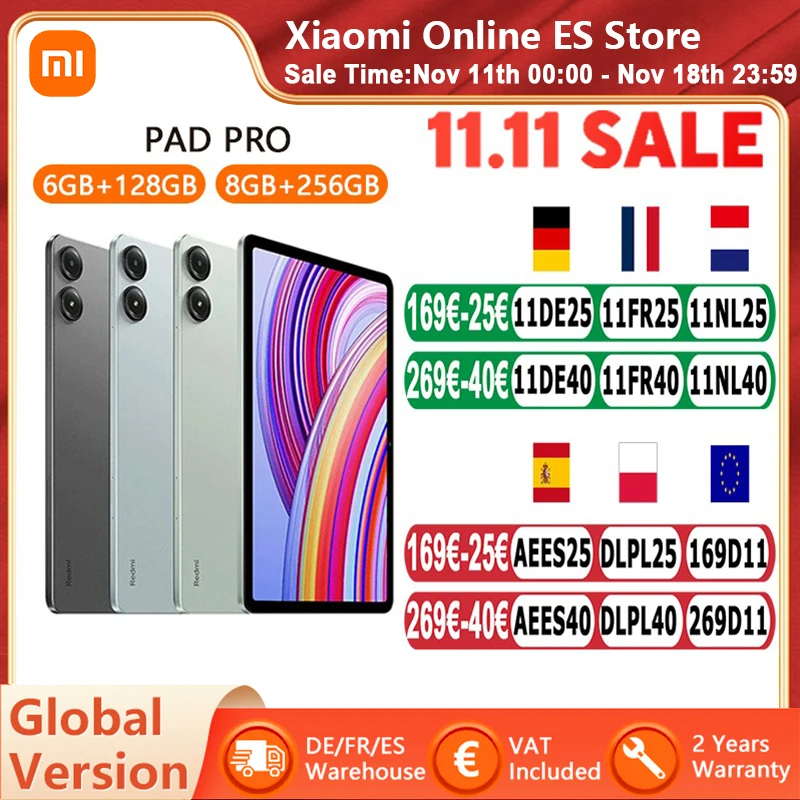 Global Version Xiaomi Redmi Pad Pro Tablet 12.1 Inch 2.5K 120Hz Display Snapdragon 7s Gen 2 10000mAh Battery 33W Fast Charging