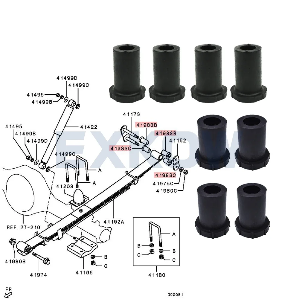 8PCS Rear Suspension Spring Bushing for Mitsubishi Pajero Montero Sport Nativa L200 Triton L300 L400 MB584531 MB584530