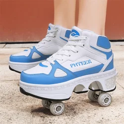 New Deformation Roller Skate Shoes for Kids Parkour Roller Shoes With4 Wheels Double-Row Roller Skates Ice skate Casual Sneakers