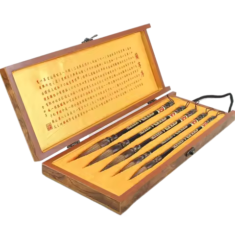 Calligraphy Brush Pen with Gift Box Traditional Chinese Painting Calligraphy Brushes Set Weasel Hair Regular Script Brush Pen