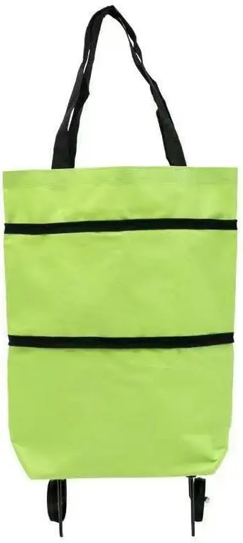 2-in-1 Lightweight Foldable Shopping Cart, Foldable Trolley with Wheels, Reusable Grocery Bag