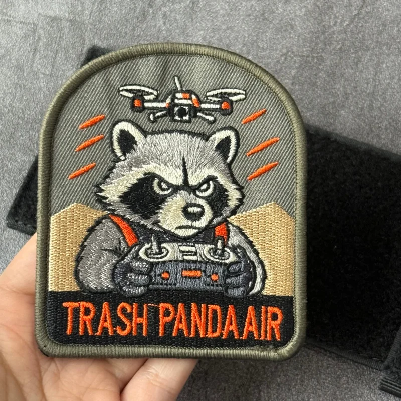 Tactical Trash Panda  FPV Drone Pilot Embroidery Patch Hook Loop Frog Morale Badges Patches Clothing Backpack