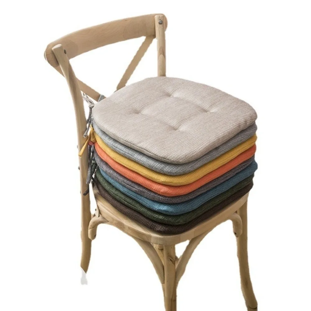 New Non-Slip Chair Cushion Breathable Cotton Linen Chair Pad With Straps Thick Sponge Filled Seat Cushion Dining Room