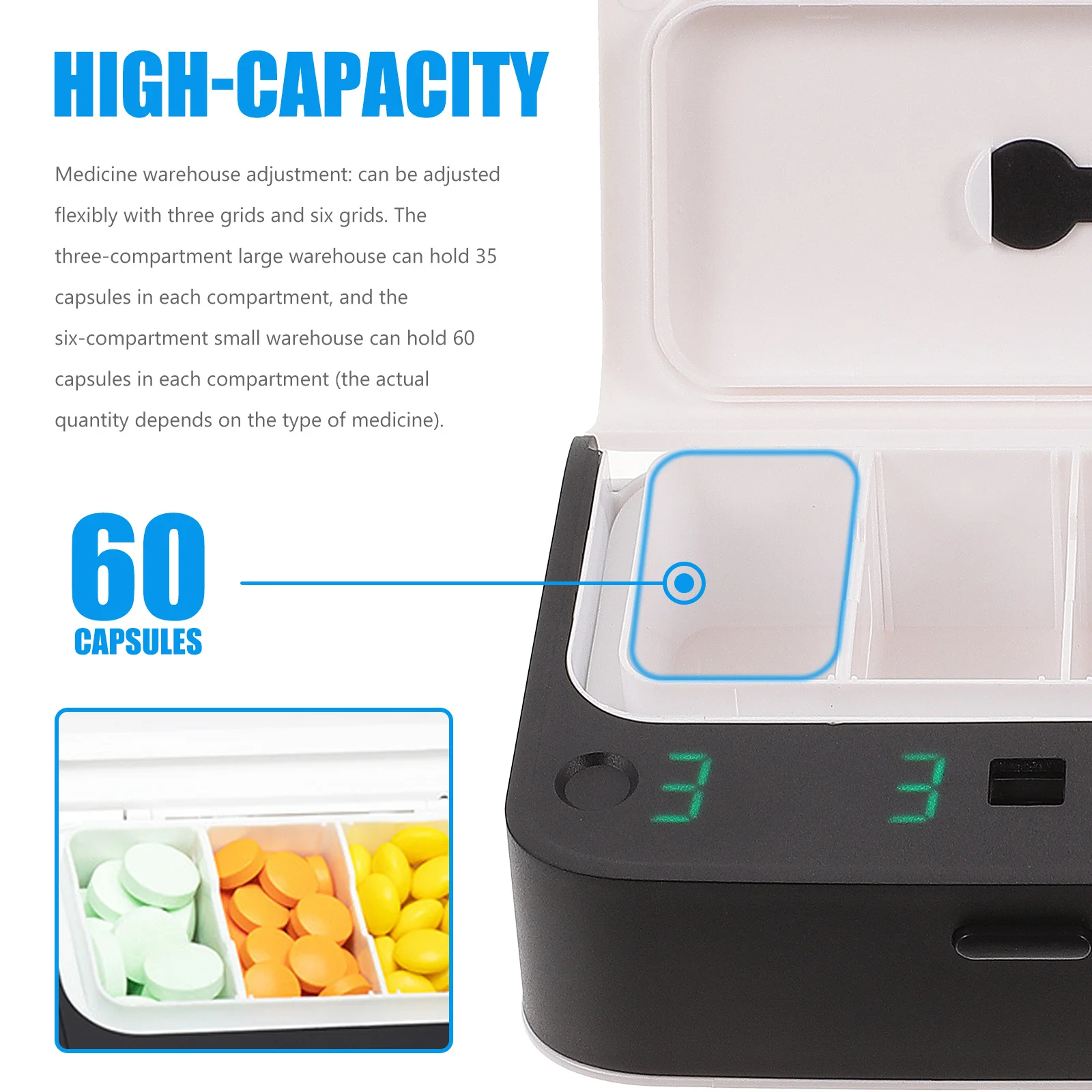 

Портативный умный органайзер для лекарств с будильником для безопасных лекарств, умный портативный органайзер для путешествий, хранение в путешествиях