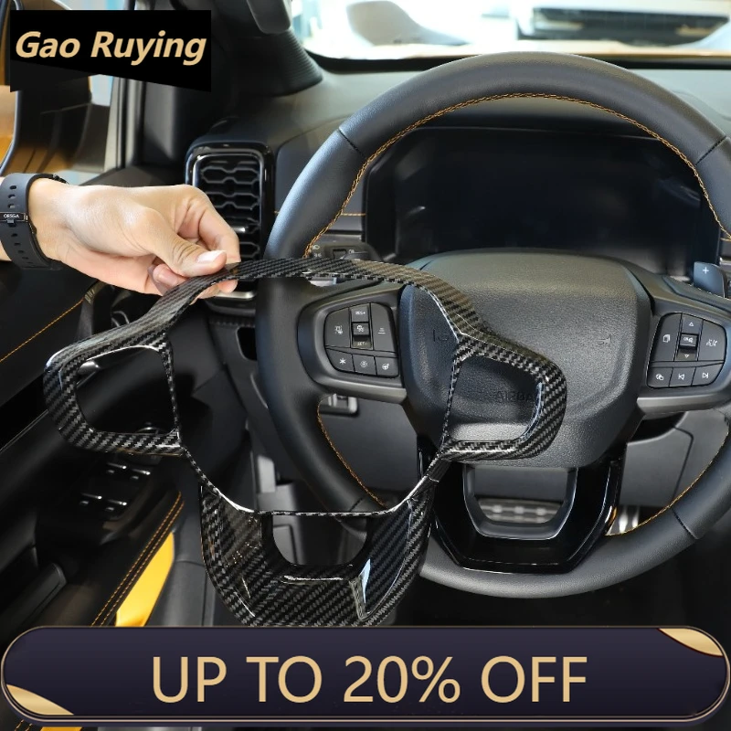 

Gao Ruying For Ford Ranger Wildtrak T9 2024-2025 ABS Carbon Fiber Car Steering Wheel Cover Decoration Interior Car Accessories