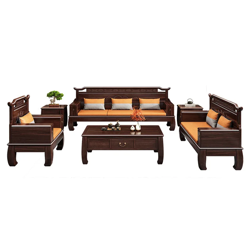 

New Chinese style, ebony solid wood sofa combination, simple size apartment living room furniture