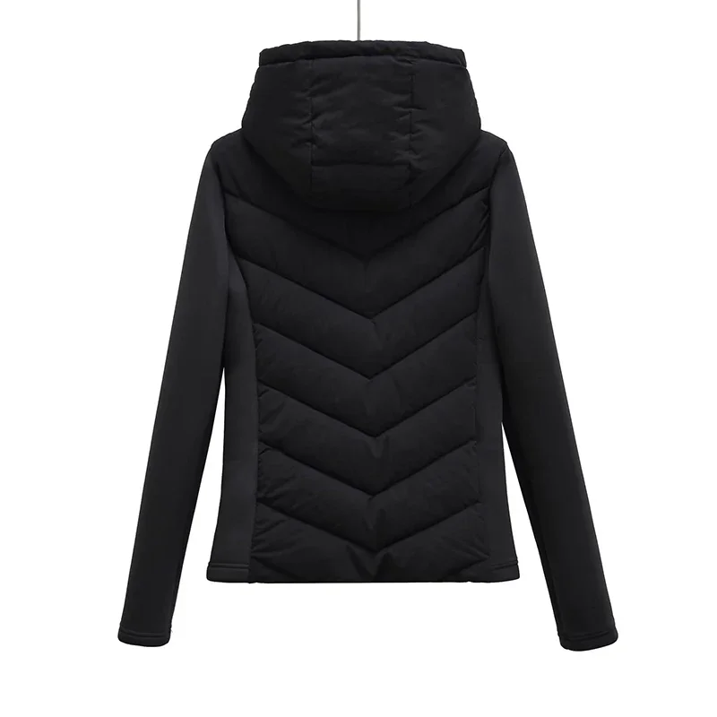 Women\'s Winter Vintage Slim-fit Padded Cotton Jackets Coat Fashion Black Hooded Long Sleeve Parkas Female Outerwear Top Clothing