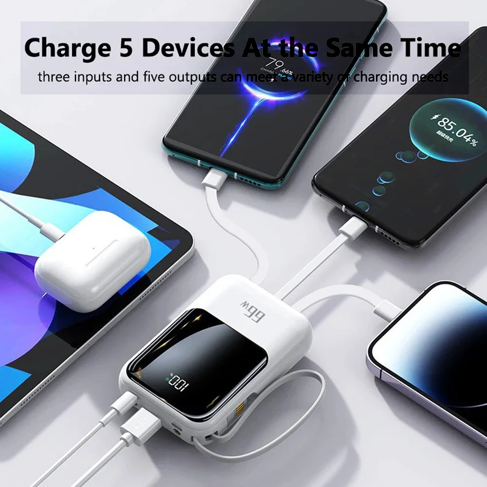 10000mAh Portable Charger, Power Bank with Built-in 4 Cables & LED Flashlight, PD22.5W Fast Charging USB-C Battery Pack for Smartphones, Camping Travel Outdoor Essentials