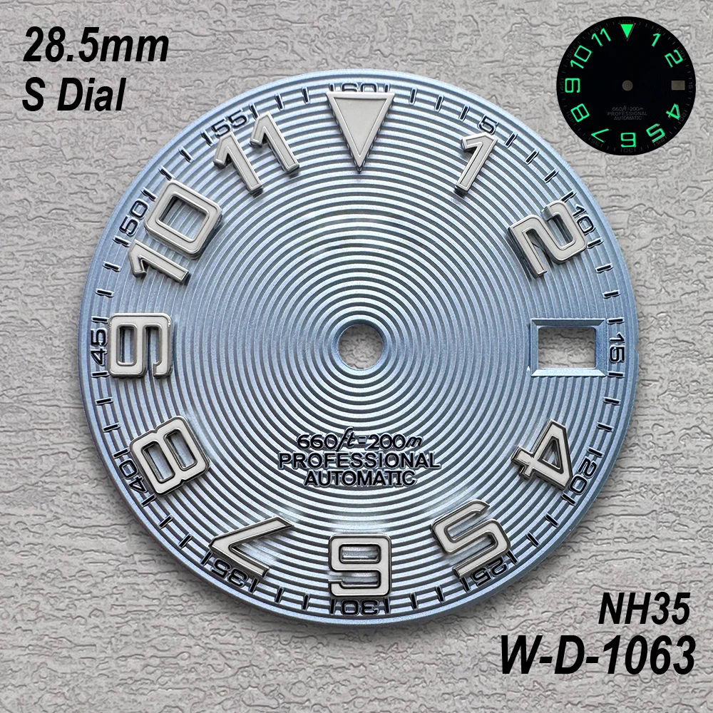 28.5mm S Dial Suitable for NH35/NH36/4R/7S Automatic Movement Green Luminous High-quality CD Watch Modification Accessories