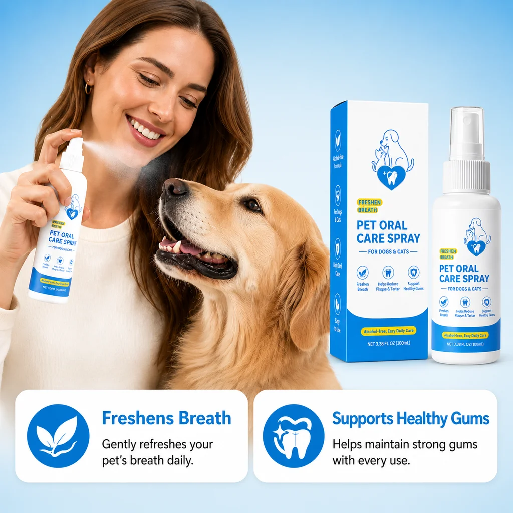 Pet Oral Care Spray Pet Teeth Stain Clean Reduce Plaque Tartar Freshen Breath Promote Pet Oral Health Dog Cat Dental Care Spray