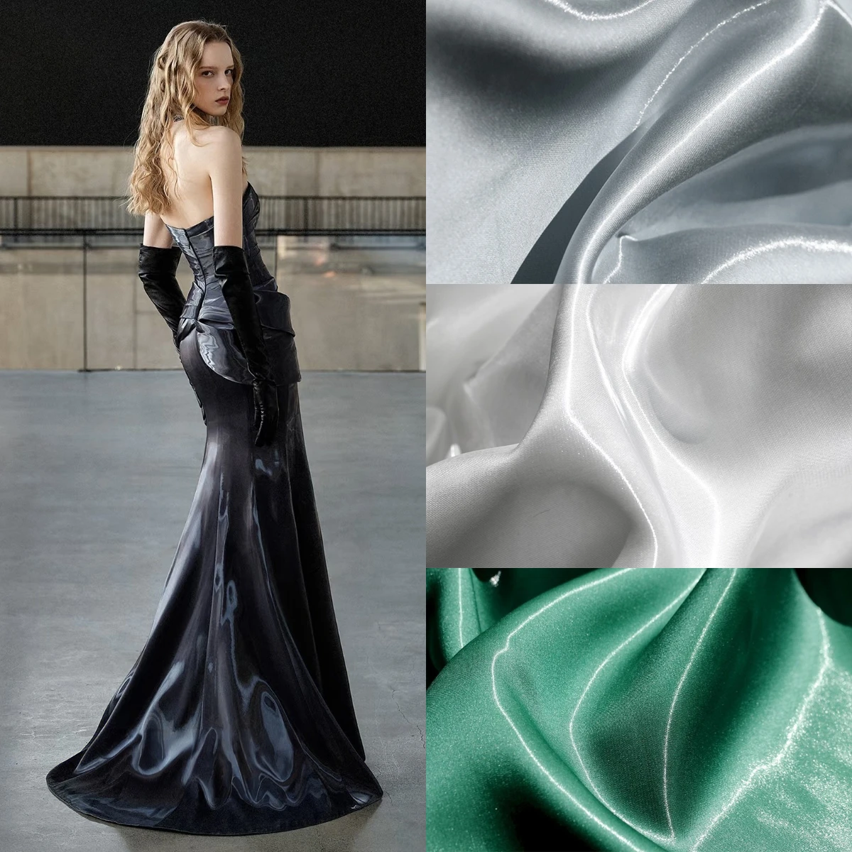 

Многоцветная жидкая атласная светоотражающая атласная ткань с кристаллами, гладкий блестящий жесткий материал для свадебных платьев и дизайнерской одежды