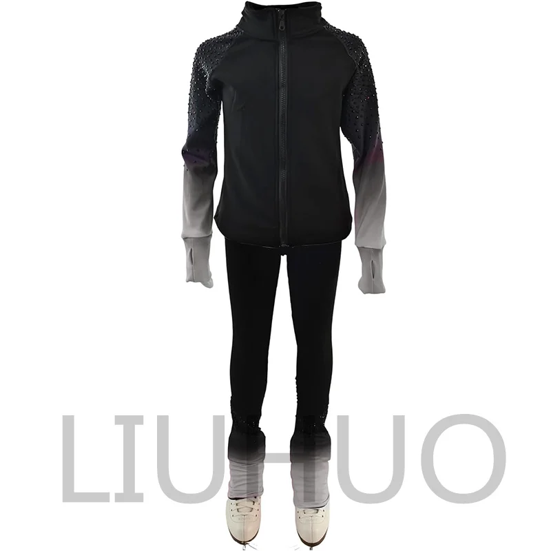 LIUHUO Figure Skating Training Pants Jackets Girls Fleece Shiny Colored Diamond Girl Comfortable Warm Tracksuit JB338