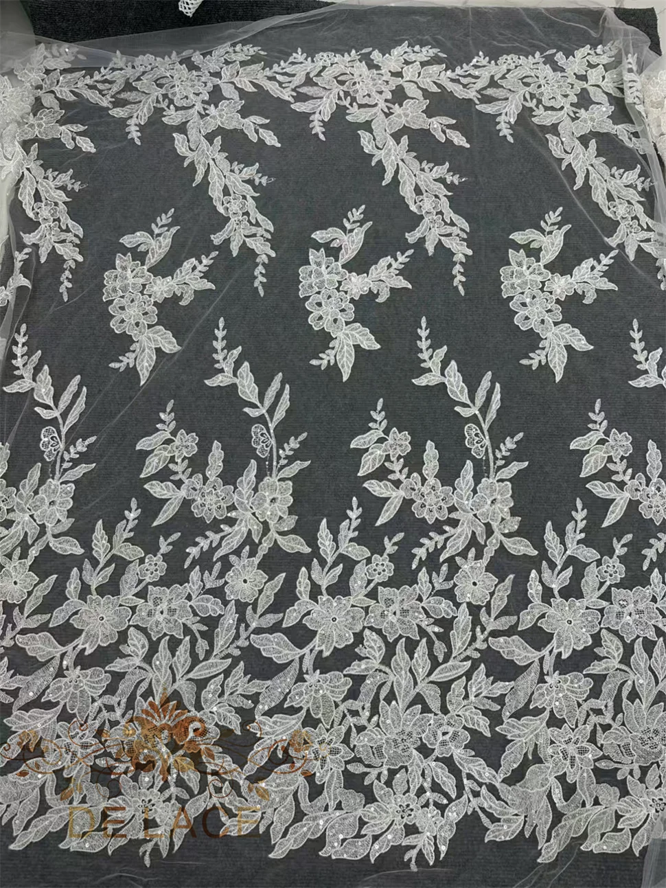 MEU simples e elegante bordado flor renda com lantejoulas brilhantes floral bordado vestido de casamento tecido de renda