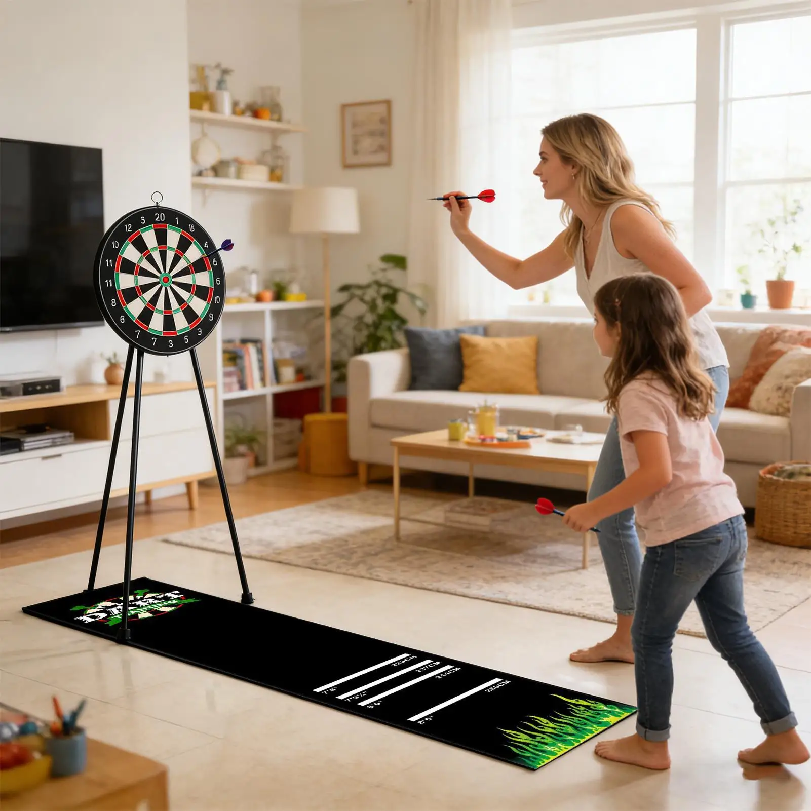 Multi-functional dart mat with rubber granules, anti-slip dartboard, 4 throwing distances, Non-slip Dart Carpet Runner 300x34cm view 4