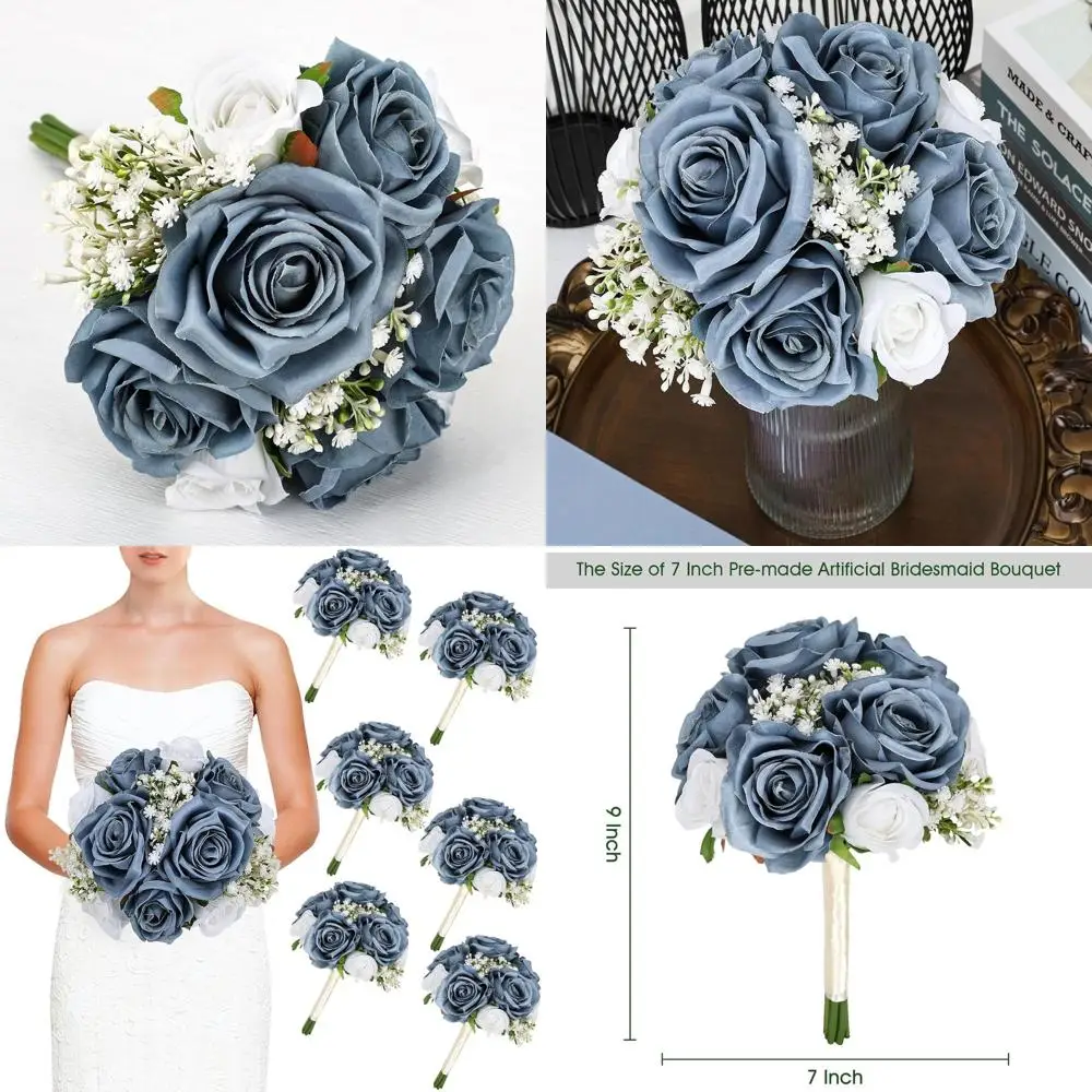 

Набор из 6 искусственных шелковых букетов для подружек невесты пыльно-синего цвета для свадеб, церемоний и юбилейных вечеринок
