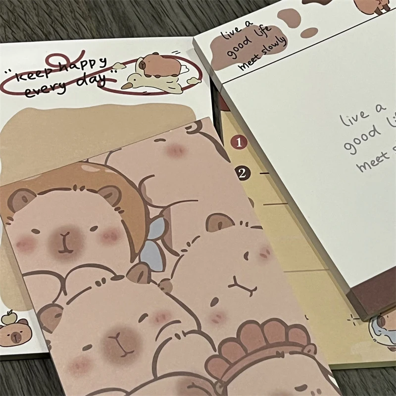 Bloc-notes de dessin animé mignon Capybara A7, papier à message Kawaii, liste de choses à faire des étudiants, notes scolaires, papeterie, ensemble de 4 nettoyage, 50 feuilles