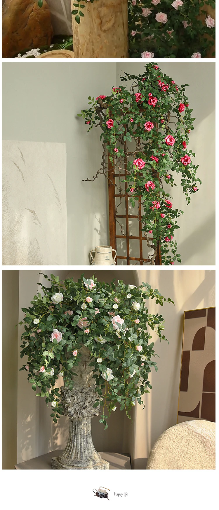Rose-Serie Wandhängende Blumendekoration Blumen-Rattan DIY Hochzeit Wohnzimmer Empfang Dekoration Zubehör Event-Party-Requisiten – Detail 5