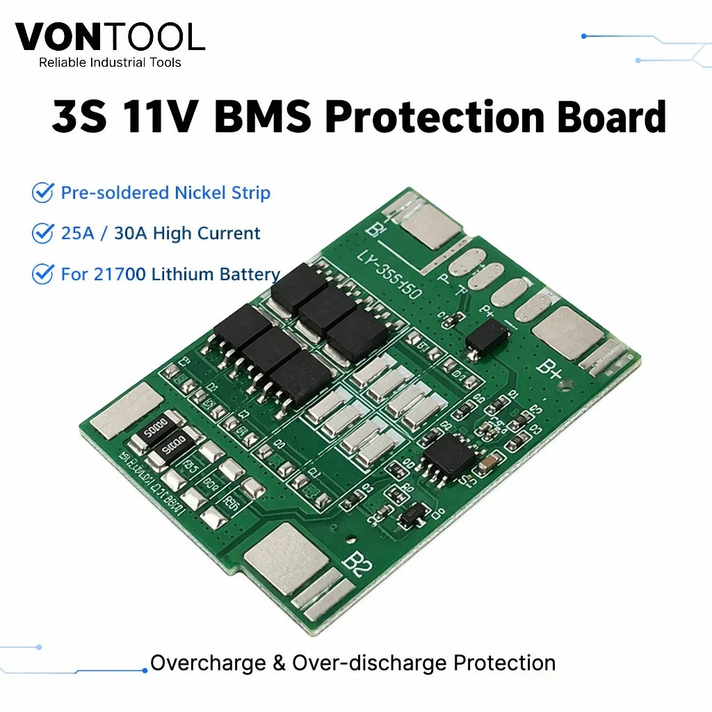 Плата защиты VONTOOL 3S 11V BMS 25A 30A от перезаряда и переразряда для литиевых аккумуляторов 21700
