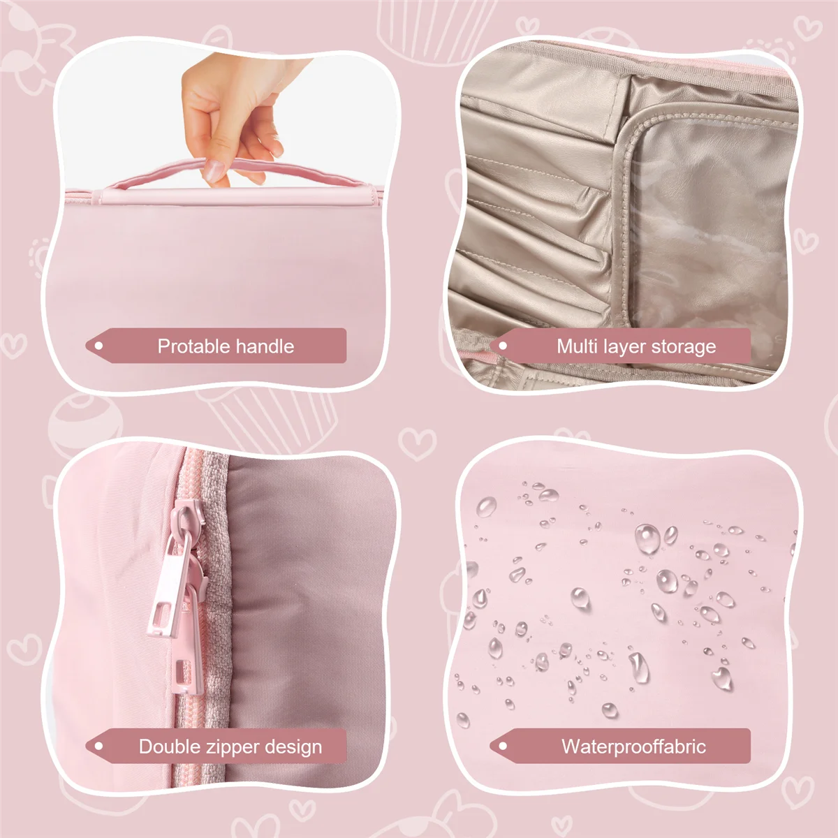 Bolsa de cosméticos para mulheres Bolsa de viagem cosmética Bolsa de higiene para maquiagem Bolsa de escova Bolsa de higiene reutilizável - Rosa