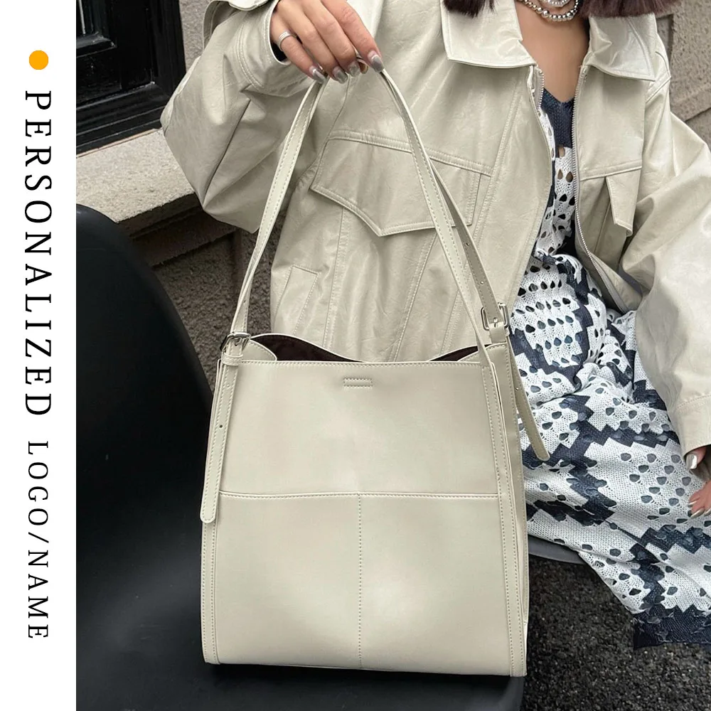 2025 new genuine leather women's bag spliced ​​multi-pocket large-capacity tote bag handbag shoulder bag armpit bag high-quality