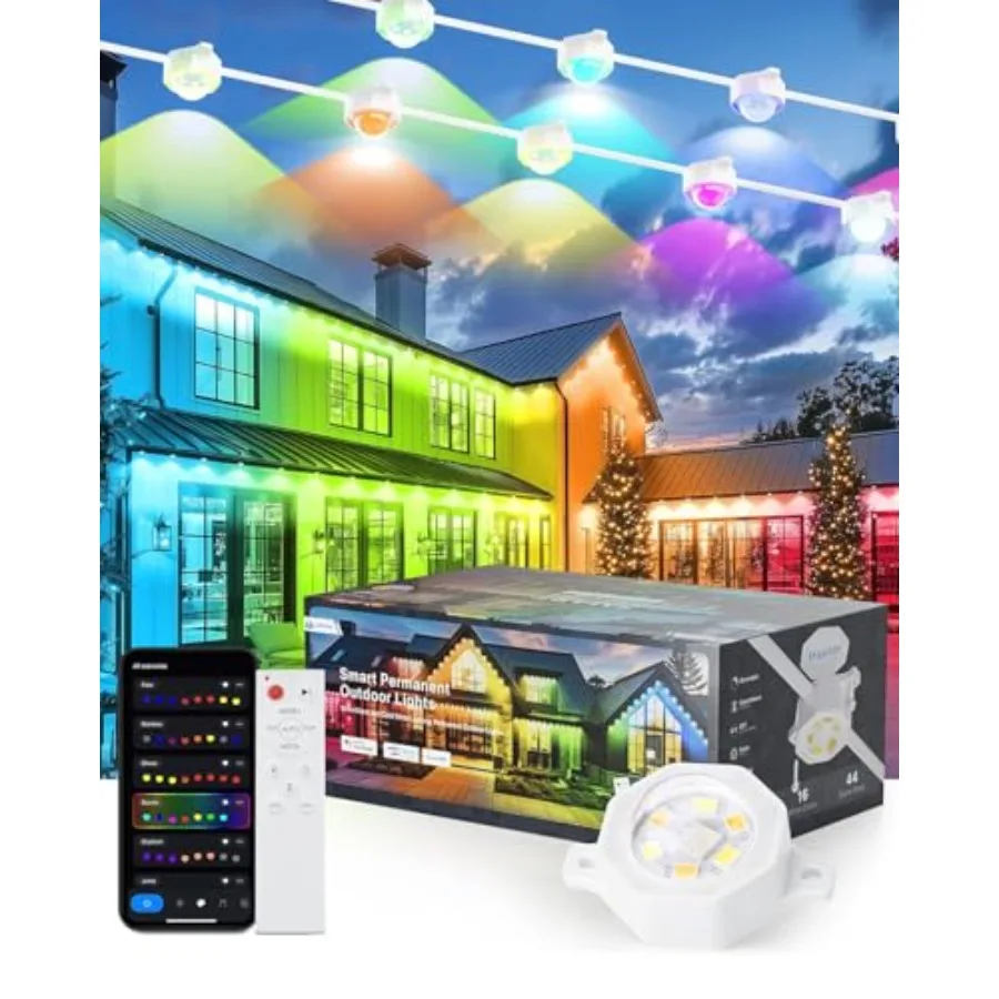 

00Feet 80led Permanent Outdoor Lights Outdoor Permanent Lights for House RGB+IC Color Changing for Year-Round Decor Halloween/C