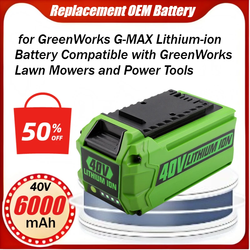 40V 6Ah Replacement OEM Battery for GreenWorks G-MAX Lithium-ion Battery Compatible with GreenWorks Lawn Mowers and Power Tools
