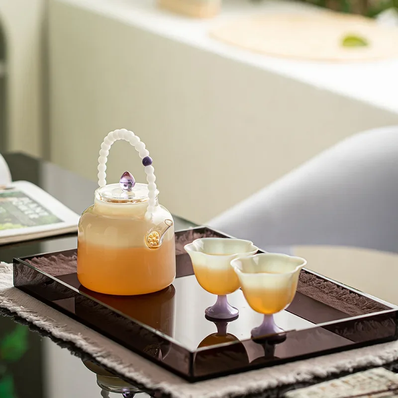 White Jade Glass Exquisite Lifting Beam Kettle Household High-value Scented Tea Set High Temperature Resistant Tea Kettle Gift