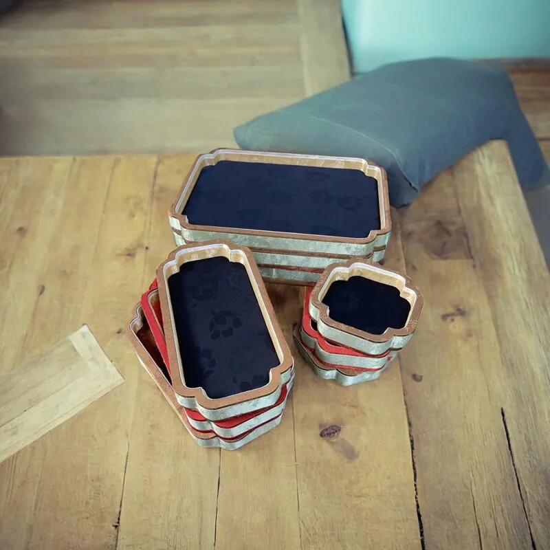 Light Luxury Palace Embroidery Jewelry Tray, Handmade Ruyi Pattern Display Plate 3pcs, Velvet Organizer for Pendant
