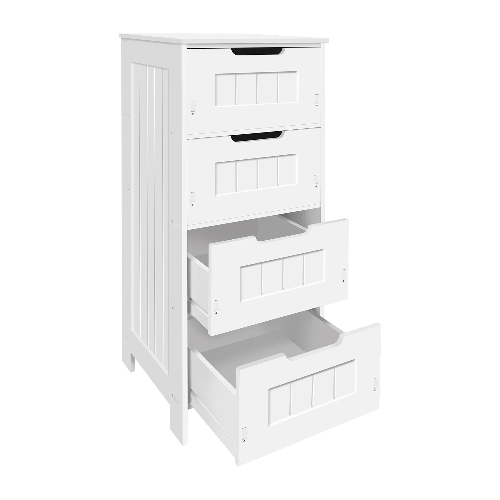 4 Drawers Bathroom Storage Cabinet, PVC Material, Free Standing, Waterproo and Oil Resistant, Easy to Install, 30x30x81 cm White