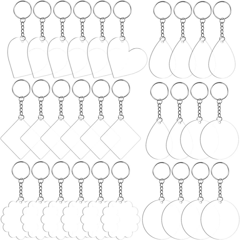 

90PCS 5 Shapes Acrylic Keychain Blanks with Hole Clear Discs Circles Key Chain Rings DIY Keychain Vinyl Crafting