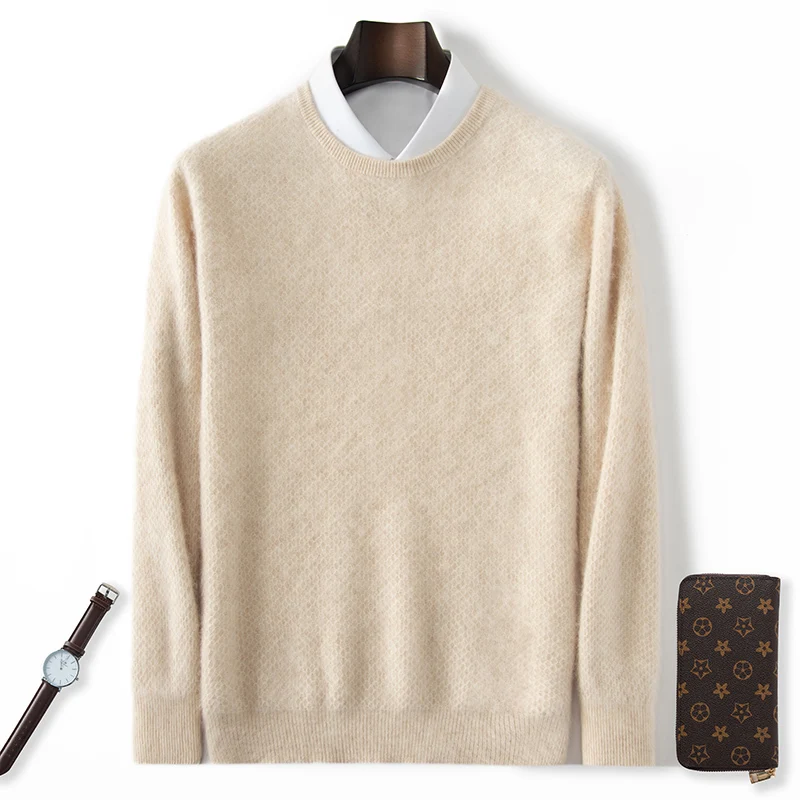 Ropa de marca de lujo con flores de panal para hombre, suéter de Cachemira de visón para otoño e invierno, Jersey de punto informal para hombre, tendencia de manga larga