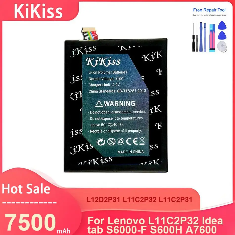 

Аккумулятор KiKiss для планшетов Lenovo Ideatab S6000-F S600H A7600, L12D2P31 L11C2P32 L11C2P31, 7500 мАч