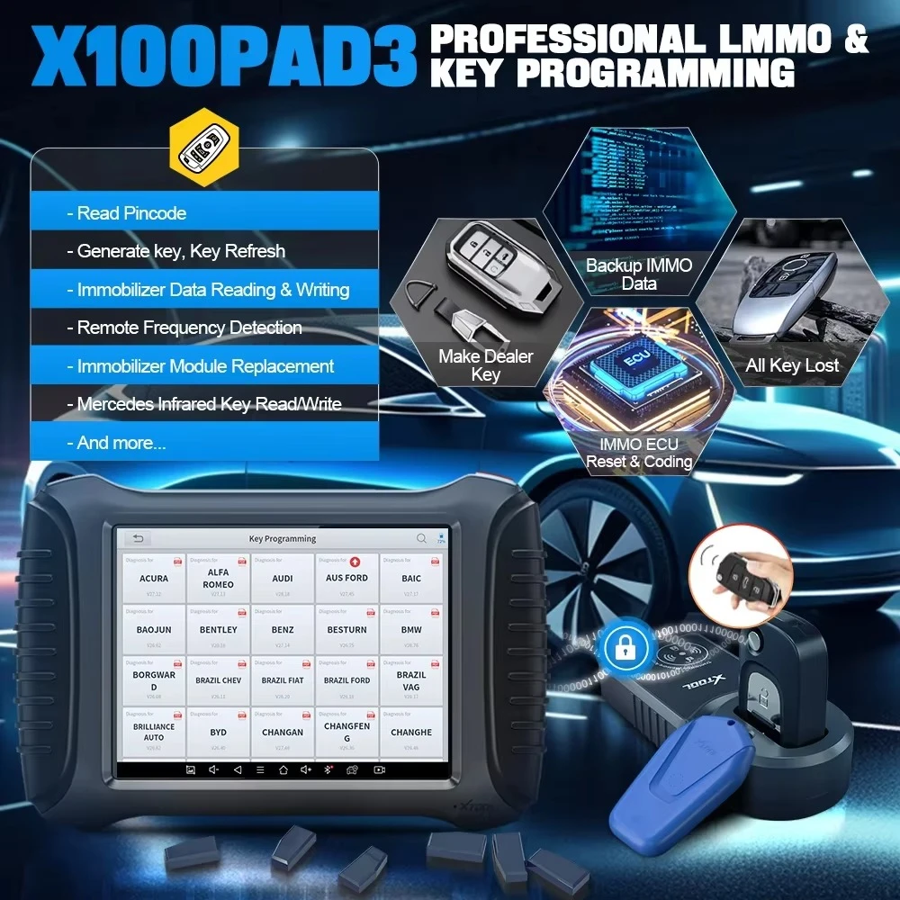 

XTOOL X100 PAD3 автоматический программатор ключей, диагностические инструменты, элитный профессиональный планшетный иммобилайзер с KC100