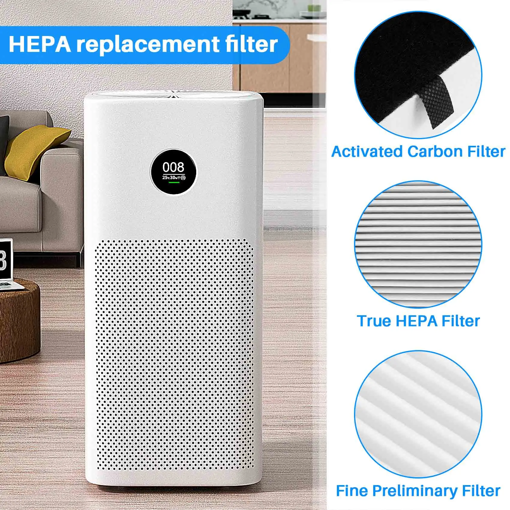 Filtro purificador de aire B01C-2Pack para HRF201B, filtro HEPA de repuesto para Febreze FRF102B y filtro Honeywell U, HRF201B, HHT290, etc.