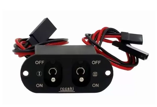 CNC Dual Power Switch Module for RC Airplane 15A  Max 20A Double Toggle Battery Switch, FUTABA Plug, Independent 2-Circuit Power