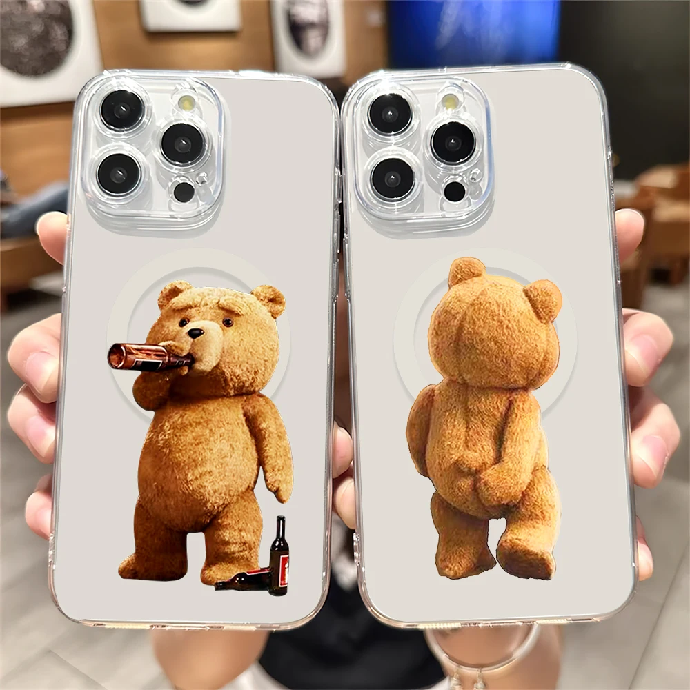 Movie Funny T-Teddy Bear Phone Case for iPhone Plus 11 13 12 14 15 16 Pro Max Transparent Shell Magsafe Magnetic Wireless Cover