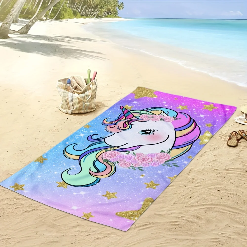 Quick-Dry Microfiber Beach Towel with Unicorn Print – Soft, Lightweight, Machine Washable, Perfect for Vacation & Swimming