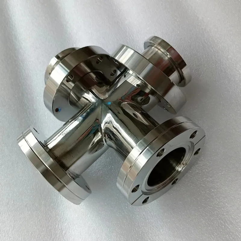 High Vacuum CF Conflate Ss304 316L 4way 3way 6way Equal Or Reducing Rotating Cross With Thread Holes