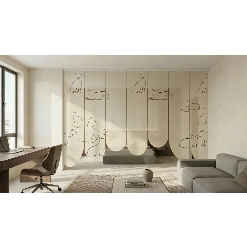 Customized Printed Roller Blinds Light Filtering Panel Roller Shades With Minimalist Drawing Cute Cat